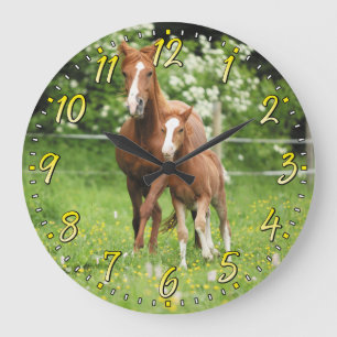 Grande Horloge Ronde Clock Horse & Foal Wall