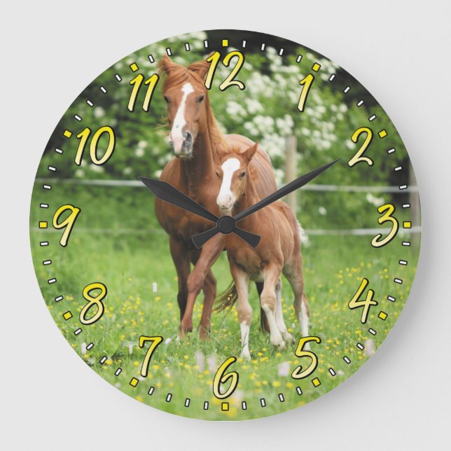 Grande Horloge Ronde Clock Horse & Foal Wall (Recto)