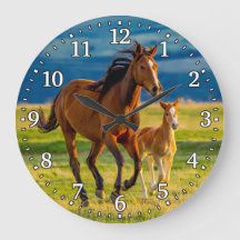 Clock Horse & Foal Wall