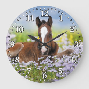 Grande Horloge Ronde Clock Horse & Foal Wall