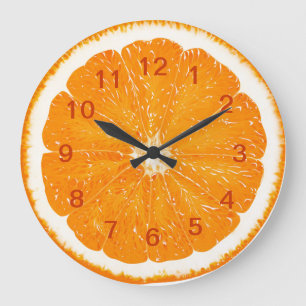 Grande Horloge Ronde Clock* orange de mur d'agrume