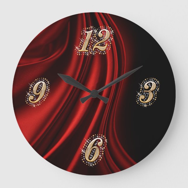 Grande Horloge Ronde Clock Red Satin Bling Wall (Recto)