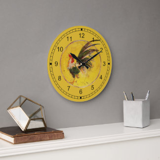 Grande Horloge Ronde Clock - Rooster and Yellow Background