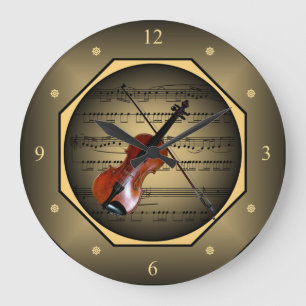 Grande Horloge Ronde Clock-tagon ~ Violon ~ Sheet Music ~ Unique ~