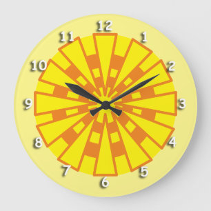 Grande Horloge Ronde Clock - Triangles and Circles Yellow and Orange
