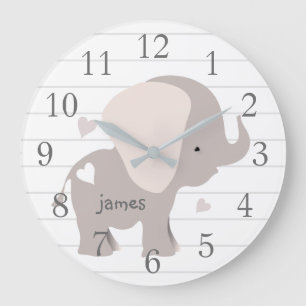 Grande Horloge Ronde Clock White Grey Elephant Nursery