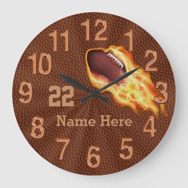 Grande Horloge Ronde Clocks de football cool Flaming With NAME and NUMB (Recto)