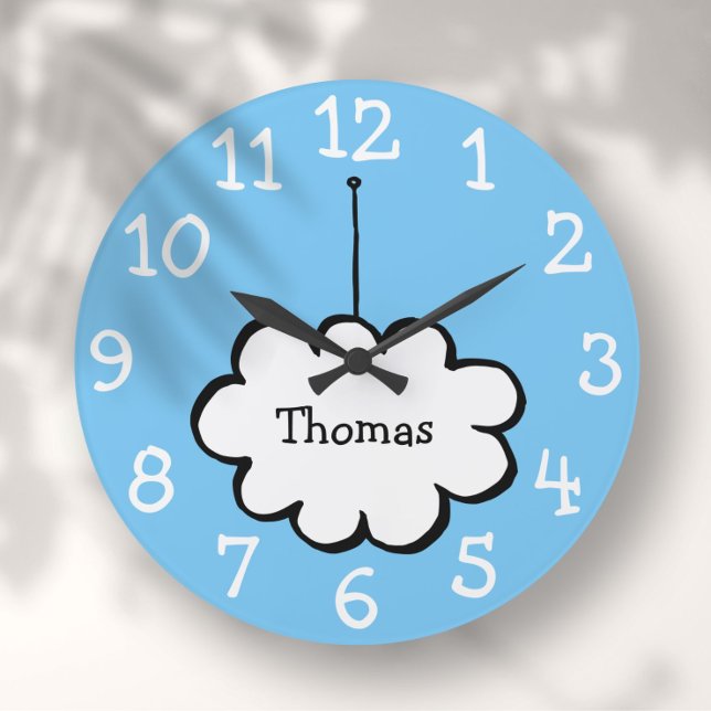 Grande Horloge Ronde Cloud sur une chaîne Nom personnalisé (Cloud on a String Personalized Name Large Clock)