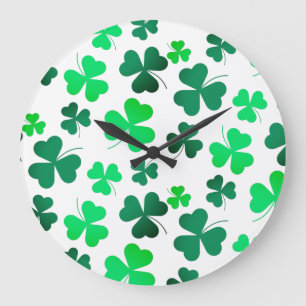 Grande Horloge Ronde Clover Shamrock feuille Floral moderne élégant
