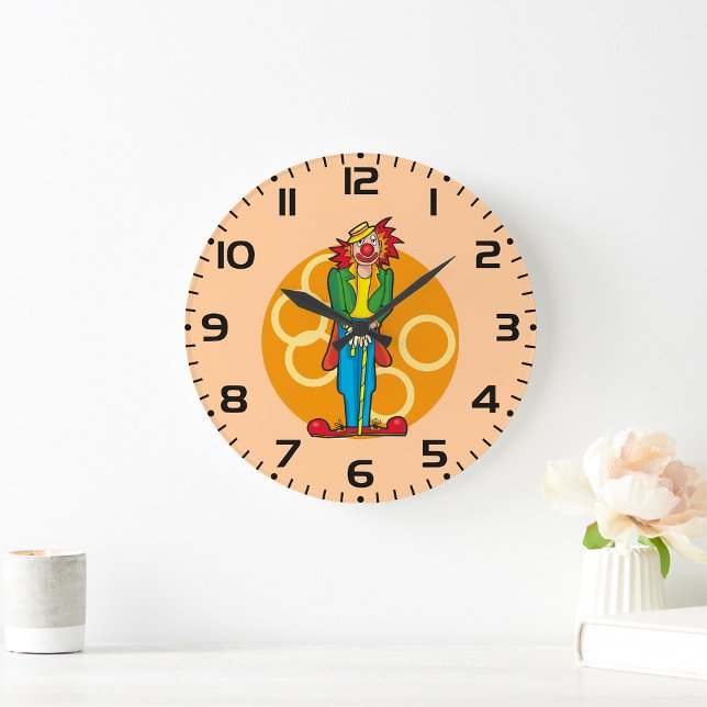 Grande Horloge Ronde Clown de dessin Whimsical aux couleurs vives (Créateur téléchargé)
