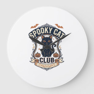 Grande Horloge Ronde Club de chat effrayant Chat Halloween Chat effraya