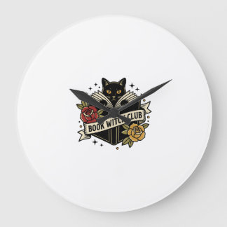 Grande Horloge Ronde Club de sorcière de livre Chat Logo
