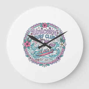 Grande Horloge Ronde Club de surf Licorne T-shirt ludique Graphique_1