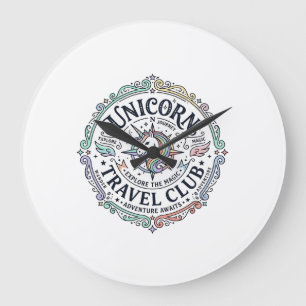 Grande Horloge Ronde Club de voyage Licorne Création originale Zazzle_1