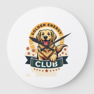 Grande Horloge Ronde Club Énergie Dorée Golden Retriever Vintage Chien