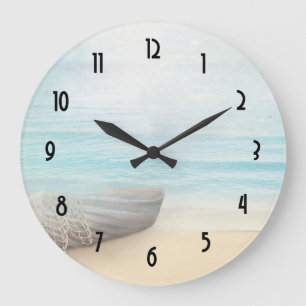 Grande Horloge Ronde Coastal Beach Scene with Wood Rowboat