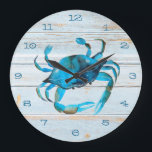 Grande Horloge Ronde Coastal Rustic Beach<br><div class="desc">Apporte le beach to your home with this rustic wood with watercolor blue crab wall clock design.</div>