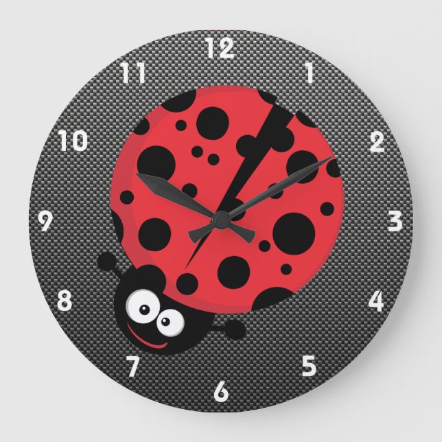 Grande Horloge Ronde Coccinelle ; Fibre de carbone de Faux (Recto)