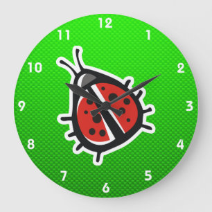 Grande Horloge Ronde Coccinelle mignonne ; Vert