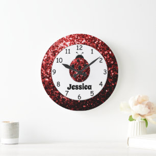 Grande Horloge Ronde Coccinelle rouge coccinelle scintille Impression n