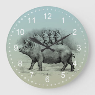Grande Horloge Ronde Cochon avec porcelet