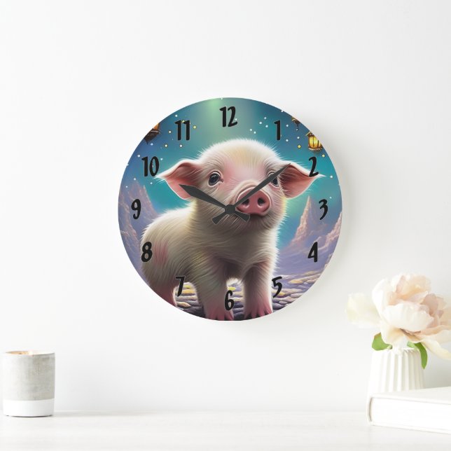 Grande Horloge Ronde Cochon bébé (Maison)