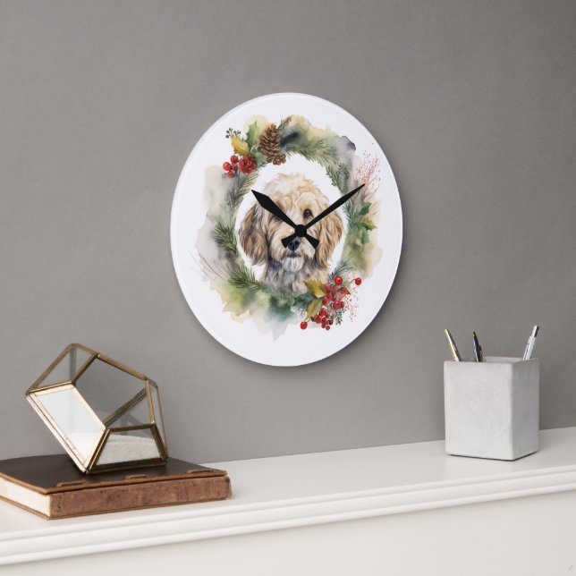 Grande Horloge Ronde Cockapoo Christmas Wreath Festive Pup (Bureau)