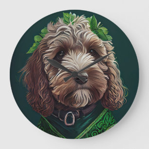 Grande Horloge Ronde Cockapoo Dog en robe de fête St. Patrick