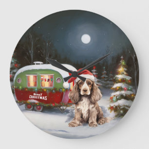Grande Horloge Ronde Cocker d'hiver Spaniel Caravan Christmas Adventure