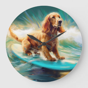 Grande Horloge Ronde Cocker Spaniel Beach Surf Peinture