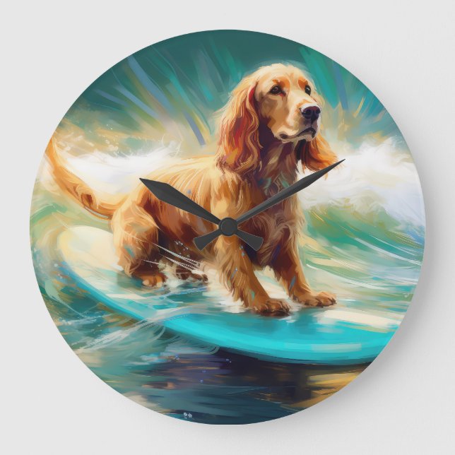 Grande Horloge Ronde Cocker Spaniel Beach Surf Peinture (Recto)