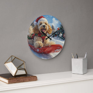 Grande Horloge Ronde Cocker Spaniel Chien dans Sledge Let it neige Noël