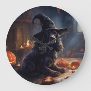 Grande Horloge Ronde Cocker Spaniel Citrouilles Halloween effrayant