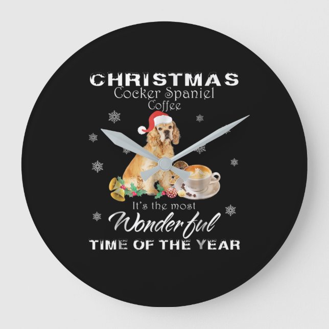 Grande Horloge Ronde Cocker Spaniel| Cocker de Noël Café espagnol (Recto)