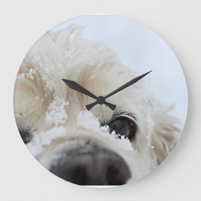 Grande Horloge Ronde Cocker Spaniel dans la neige (Recto)