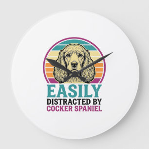 Grande Horloge Ronde Cocker Spaniel Facilement Distrait Vintage Chemise