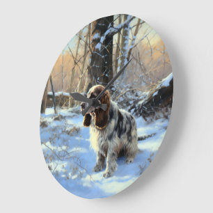 Grande Horloge Ronde Cocker Spaniel Laisser Neige Noël