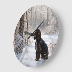 Grande Horloge Ronde Cocker Spaniel Laisser Neige Noël