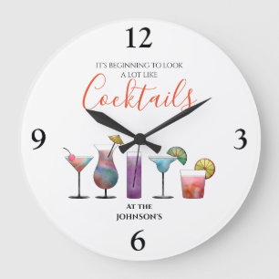 Grande Horloge Ronde Cocktails de noms personnalisés