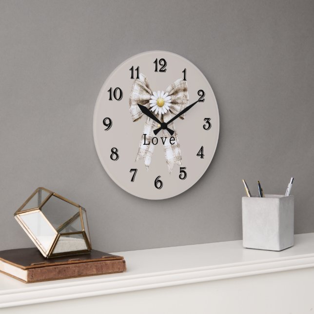 Grande Horloge Ronde Cocoa Cream White Bow Daisy Flowers   (Bureau)