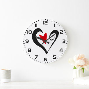 Grande Horloge Ronde Coeur Abstrait rouge et noir Romantique moderne