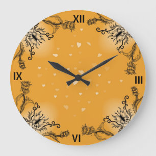 Grande Horloge Ronde Coeur avec Fleur et Papillon