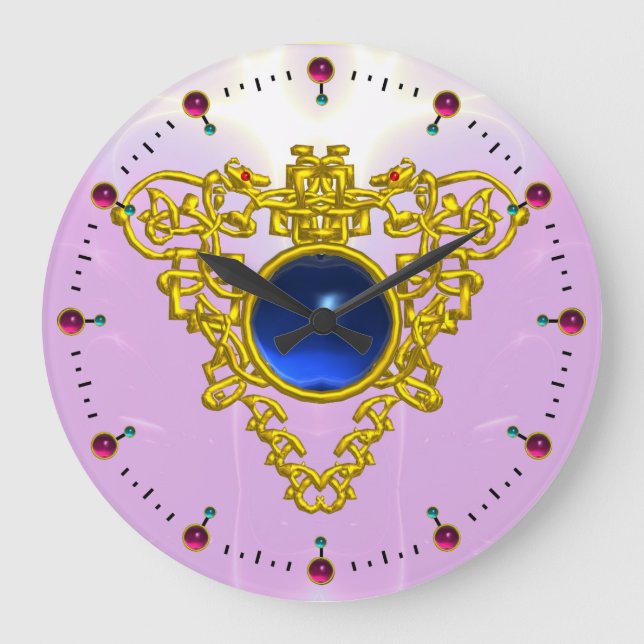 Grande Horloge Ronde COEUR CELTIQUE OR AVEC SAPHIRE BLEU, Noir (Recto)