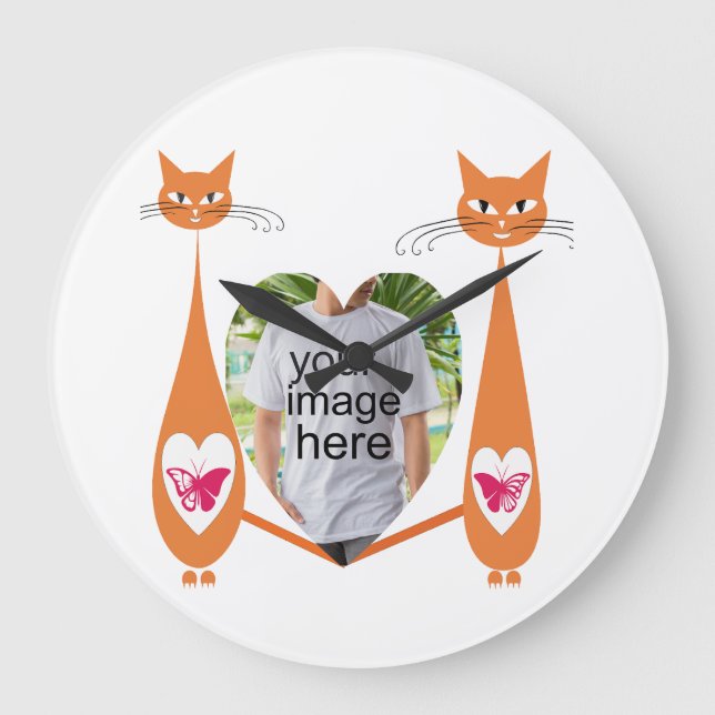 Grande Horloge Ronde Coeur d'amour chat modifiable - Conception personn (Recto)