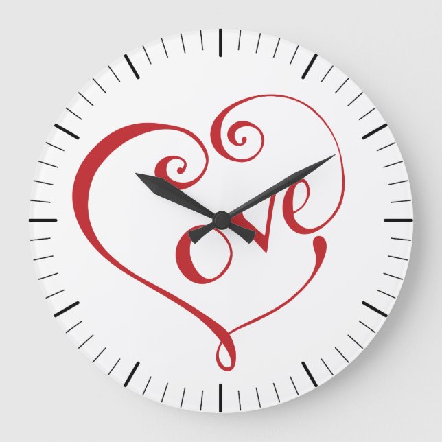 Grande Horloge Ronde Coeur d'amour lettres à la main en rouge (Recto)