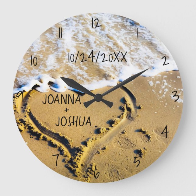 Grande Horloge Ronde Coeur dans la plage de sable Tropical Ocean View C (Recto)