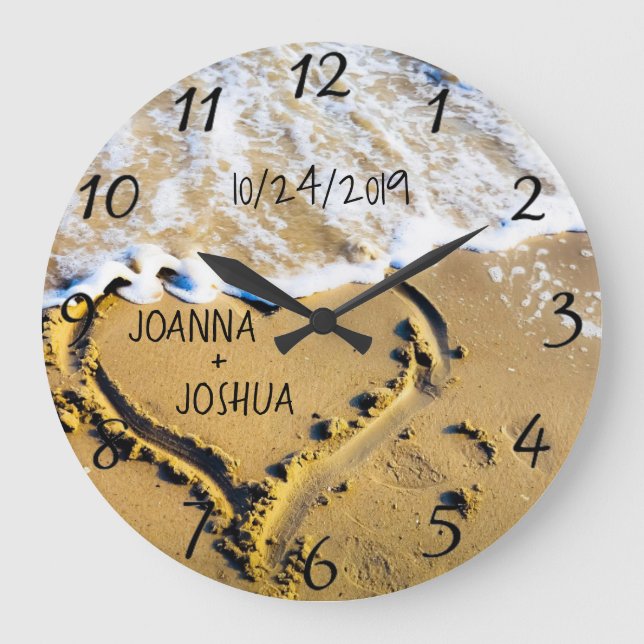 Grande Horloge Ronde Cœur dans la vue sur l'océan tropical de la plage  (Recto)