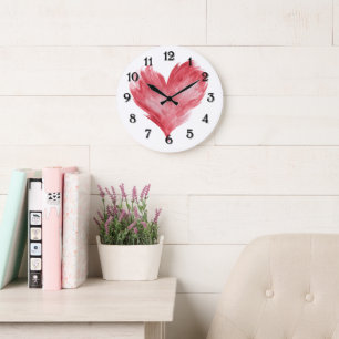 Grande Horloge Ronde Cœur de Flamme Rouge