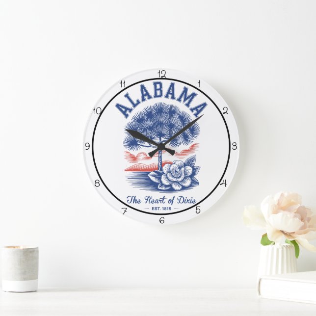 Grande Horloge Ronde Coeur de l'Alabama Dixie  (Maison)