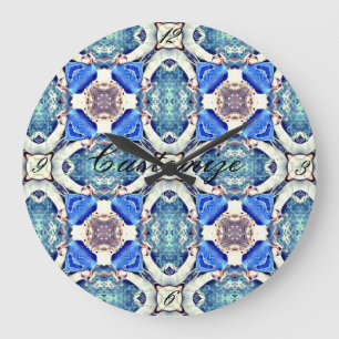 Grande Horloge Ronde Coeur de mandala bleu Thunder_Cove